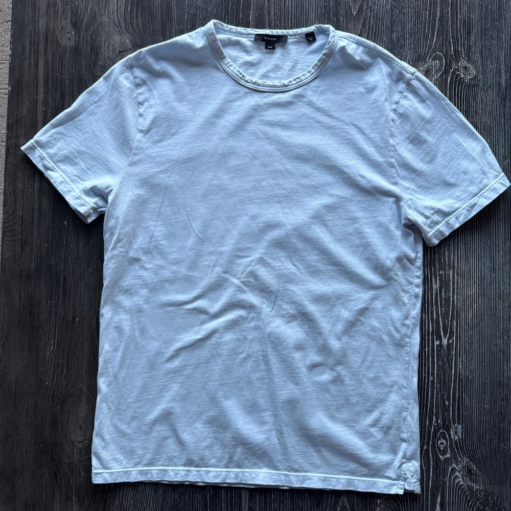 Vince T-Shirt Mens Medium Light Blue Excellent Slub Cotton Crew Neck USA
